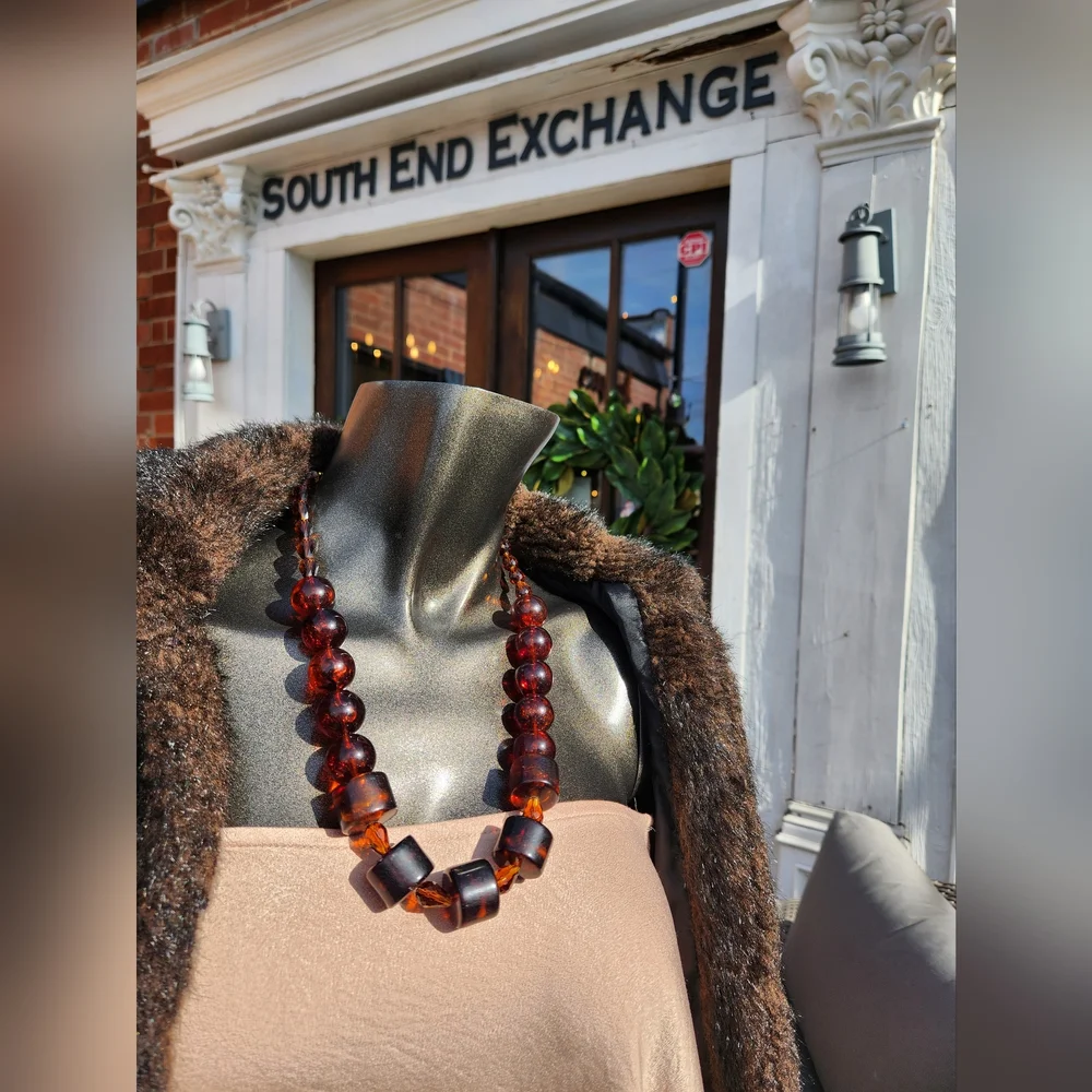 ✨️Chunky Vintage Brown Lucite Necklace - Tortoiseshell✨️ - Picture 1 of 15